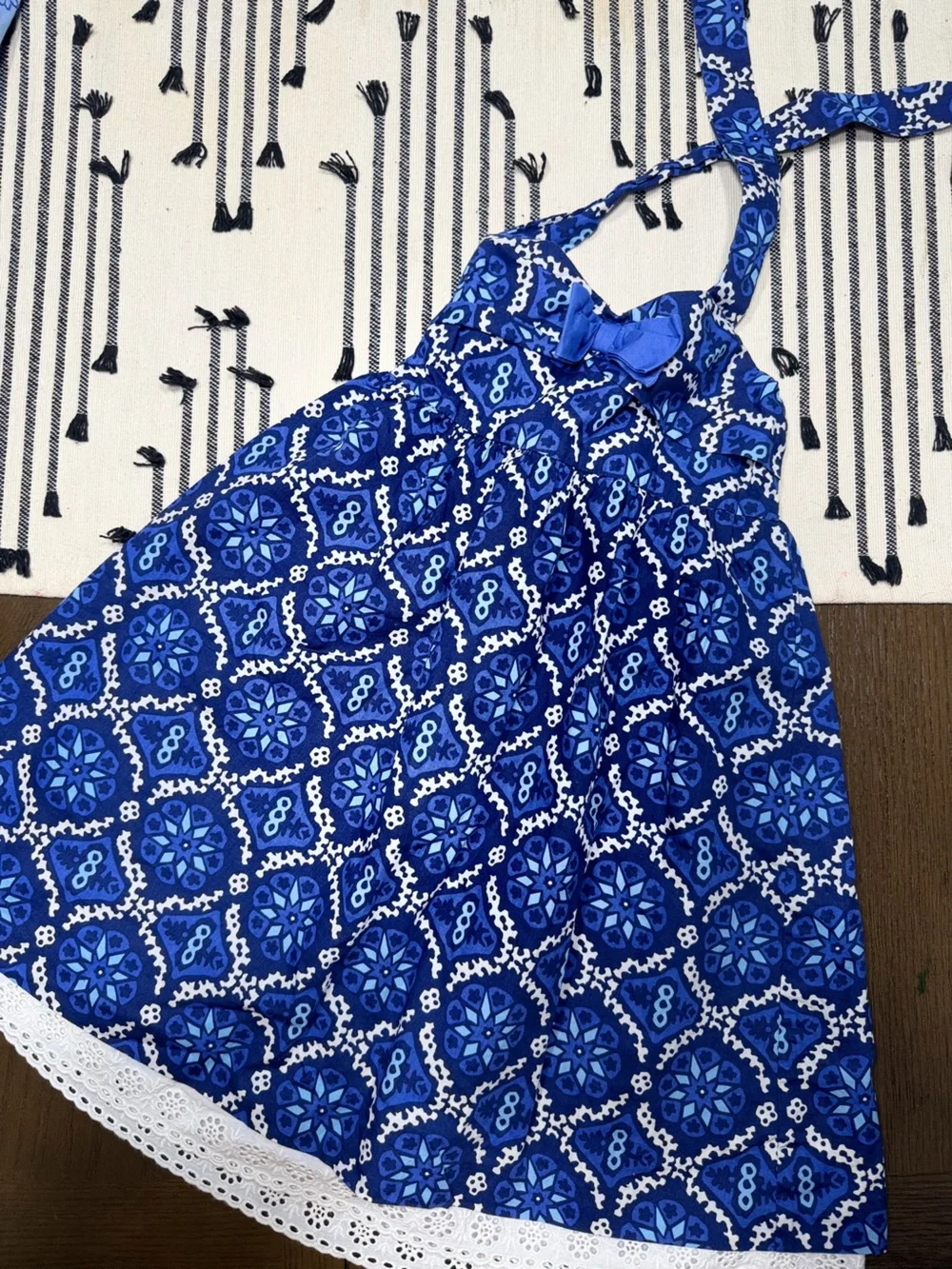 Janie and Jack Size 2/2T Bundle 4pc Blue Medallion Halter Dress Tops Eyelet Trim